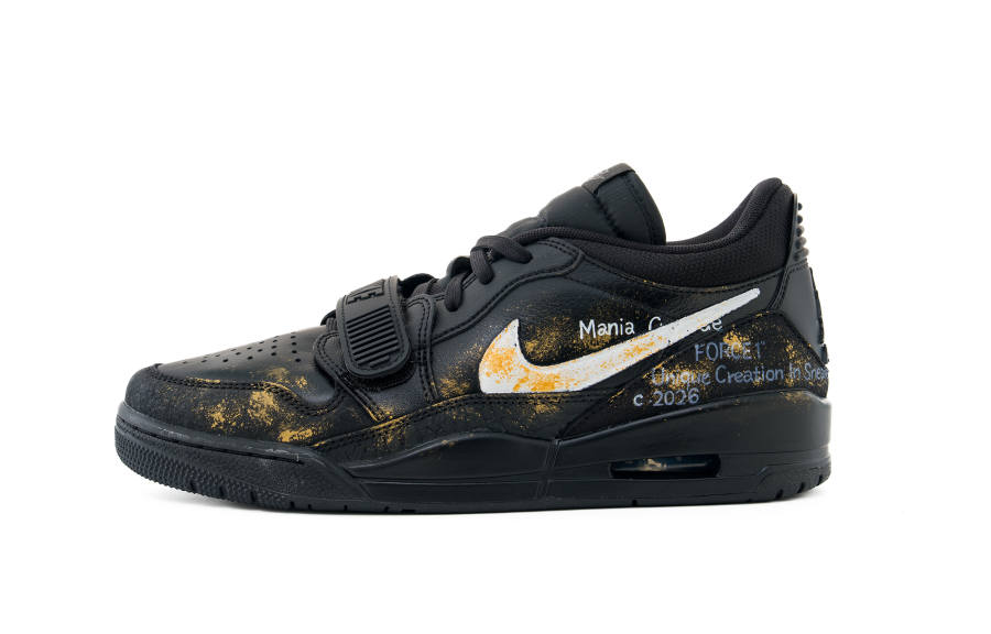 Jordan Jordan Air Jordan Legacy Ink Gold Storm Leather Slip Resistant Abrasion Resistant Low top Basketball Shoes Men's Black