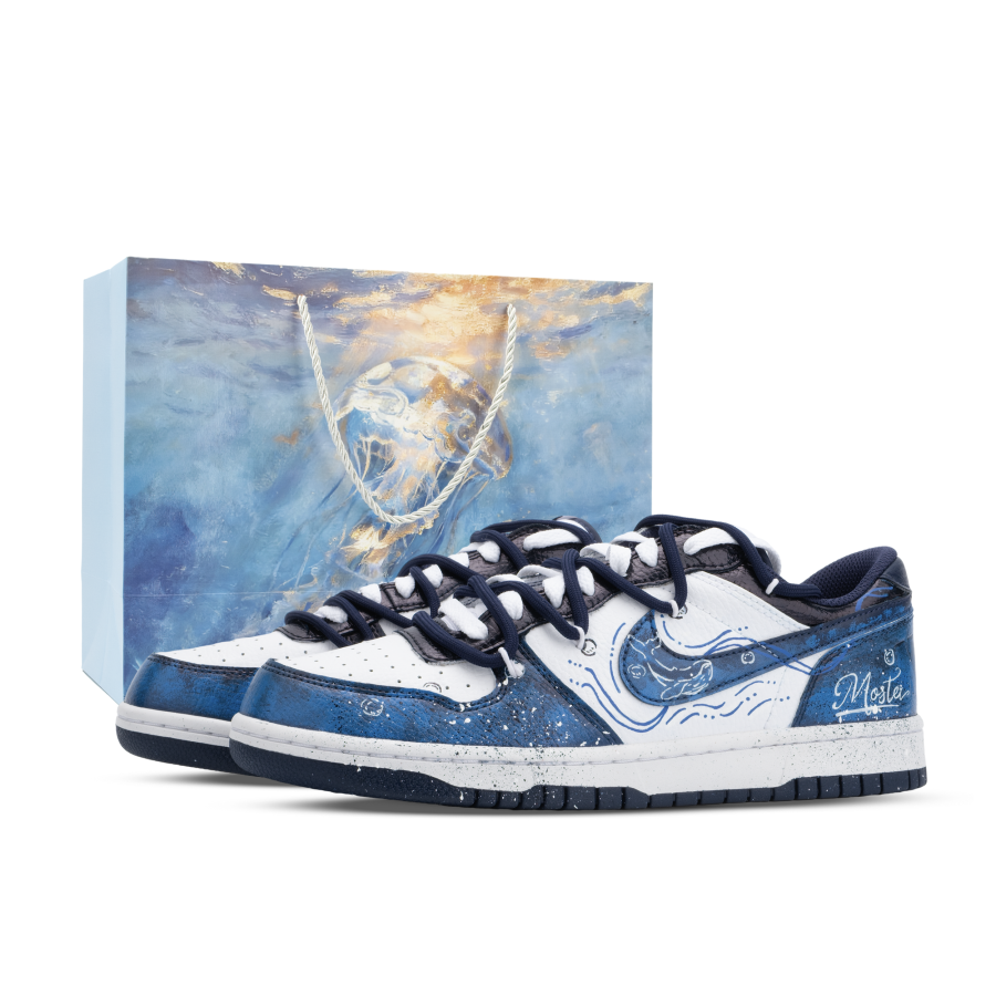 Nike Nike Big Monster Lab, Sea Whale Song Slip Resistant Abrasion Resistant Low top Skateboard Shoes Unisex Blue White Black