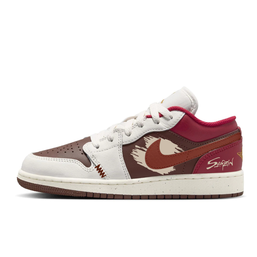 Jordan Jordan Air Jordan 1 Serein Leather Slip Resistant Lightweight Cushioning Low top Children's Basketball Shoes Red Brown