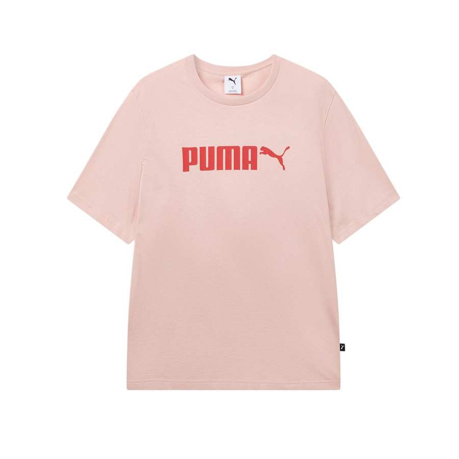 PUMA ESS T Shirts Unisex Pink Orange Crew Neck Moderate
