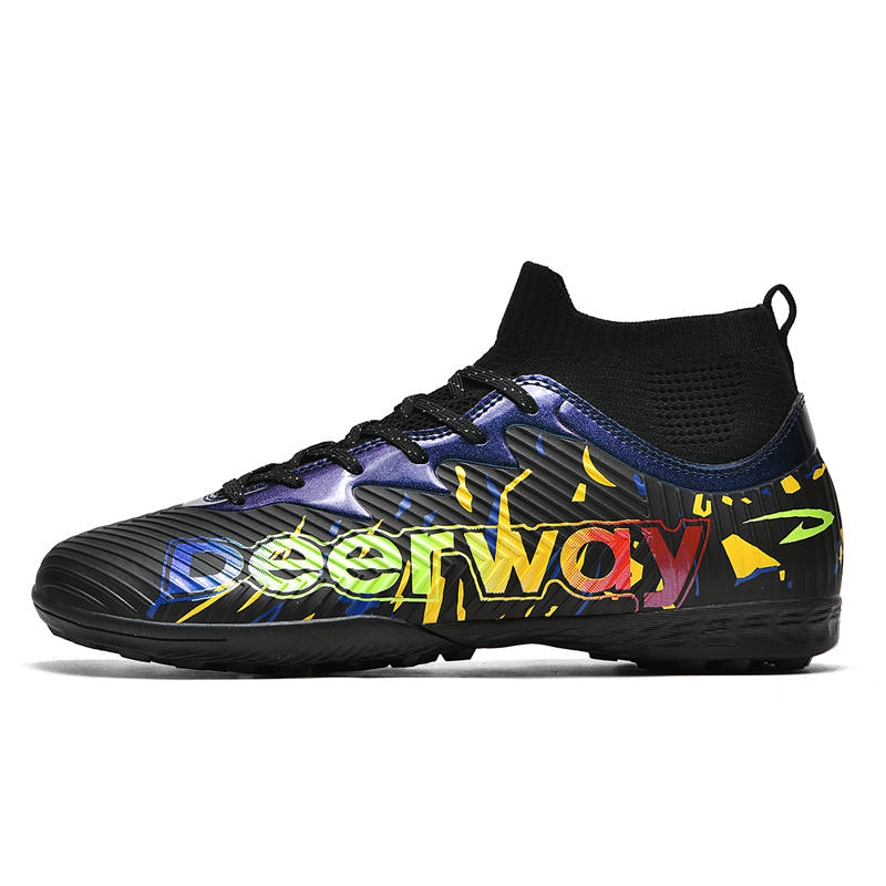 DEERWAY TF Turf Cushioning Coverage Lightweight Slip Resistant Soccer Shoes Unisex Dream Black