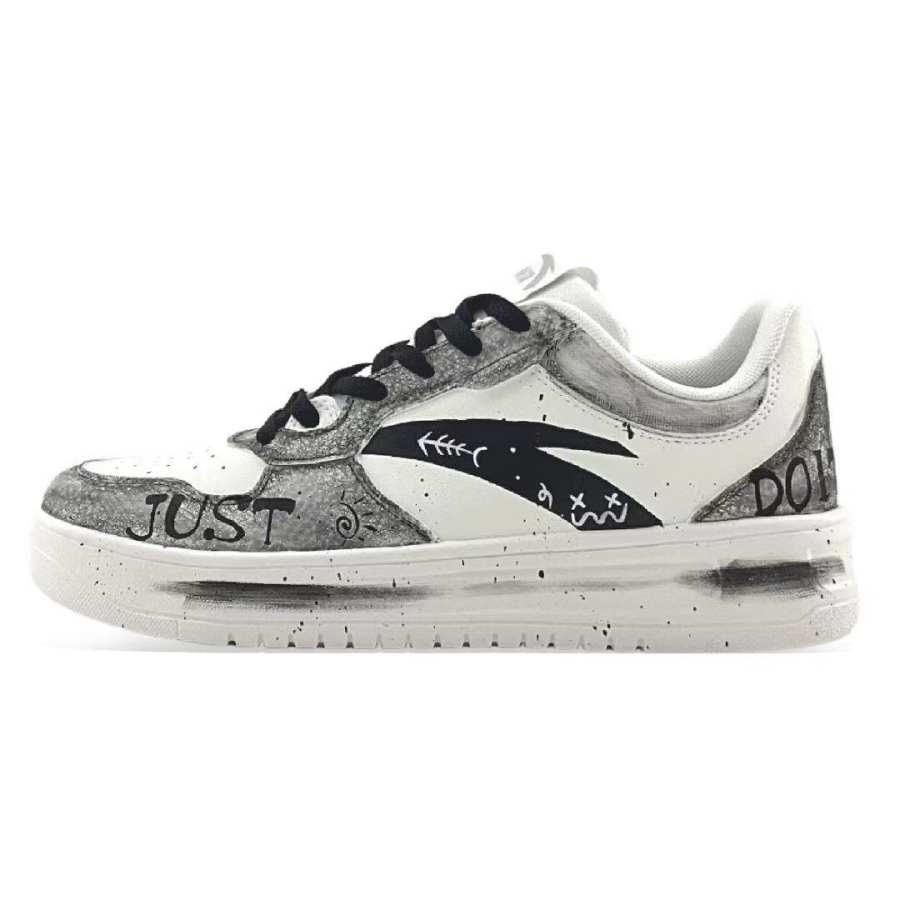 Anta Ink Graffiti Cushioning Slip Resistant Low top Skateboard Shoes Men's Black White