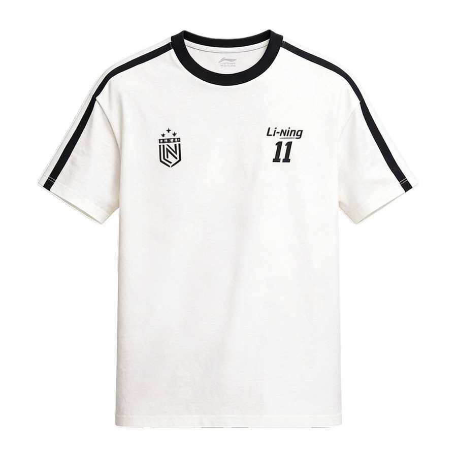 Li-Ning Li Ning T Shirts Unisex White Crew Neck Moderate Straight Fit