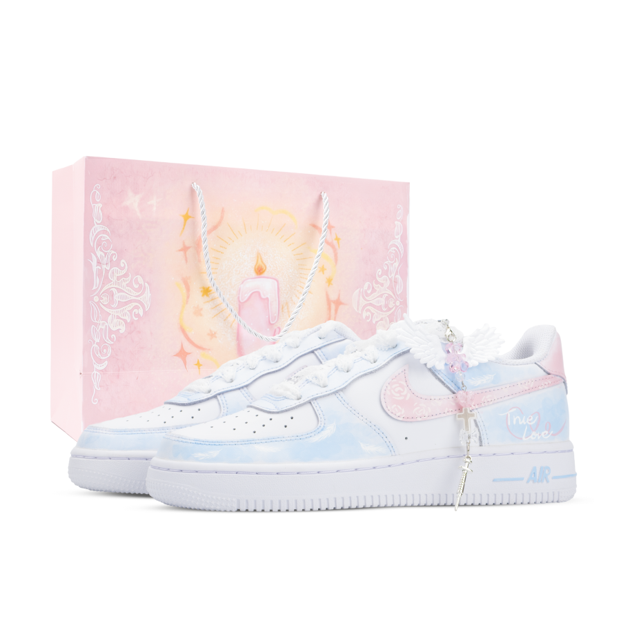 Nike Nike Air Force 1 Monster Lab, True Love Arrives Low top Skateboard Shoes Unisex Blue Pink