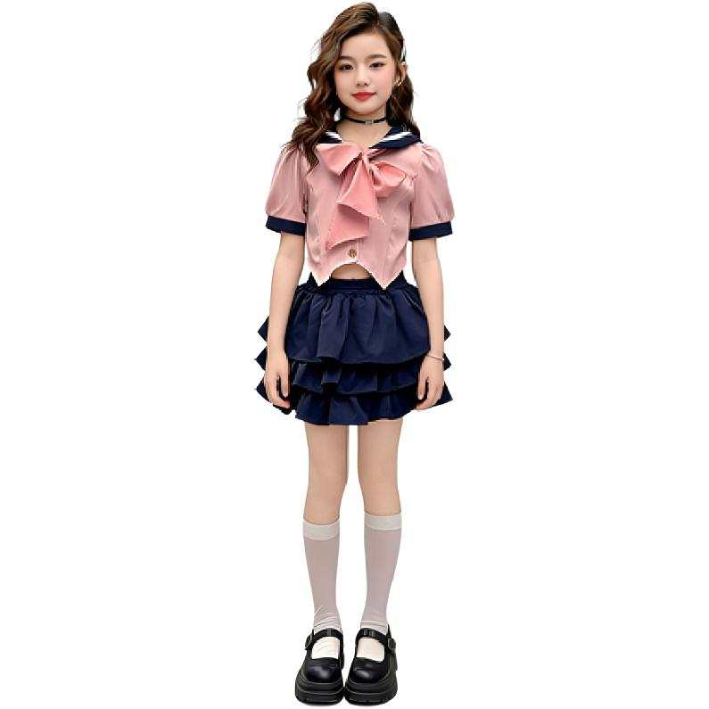 TNTX TNTX Grade School Two Piece Skirt Sets Navy Collar Thin Extra Short