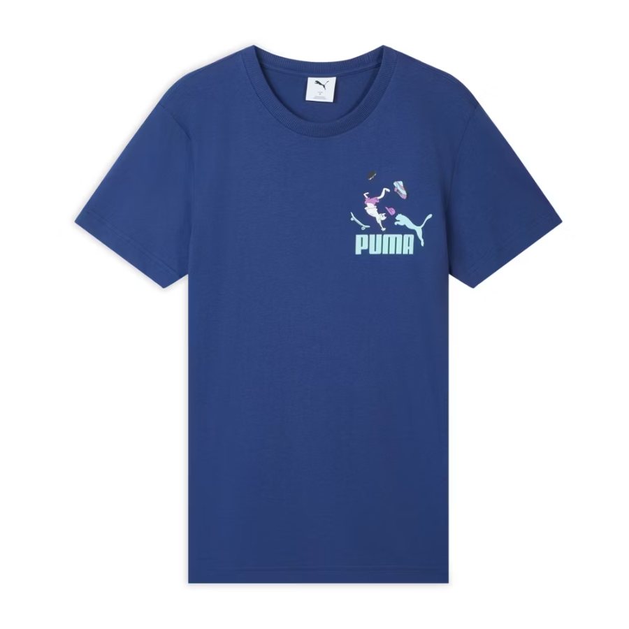 PUMA T Shirts Men's Sapphire Blue Crew Neck Moderate Straight Fit