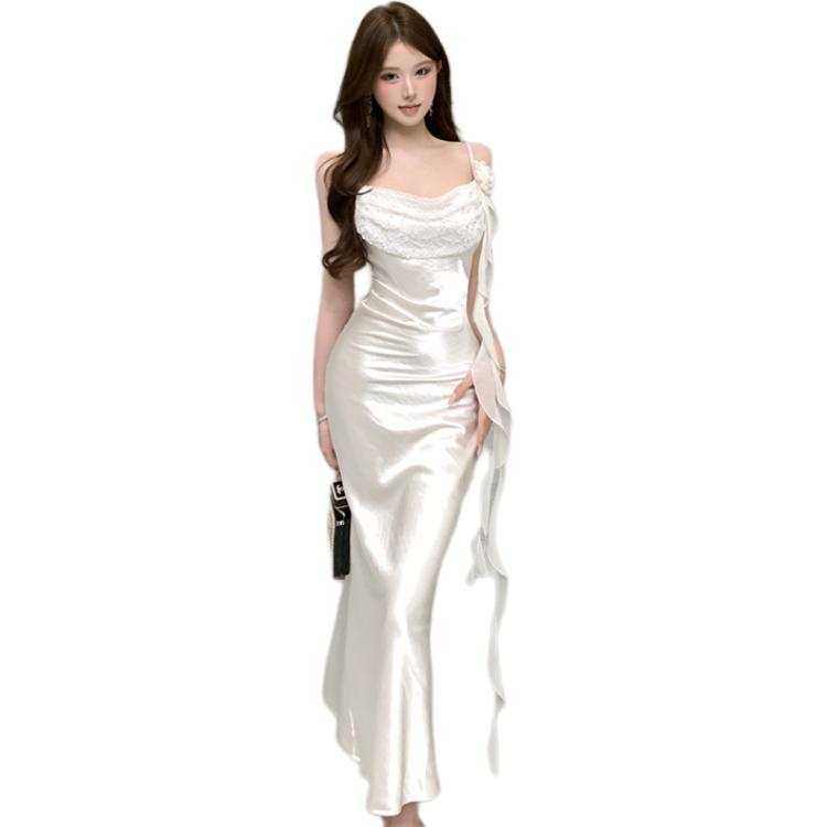 JBBCN Slip Dresses Women's Champagne Boat Neck Thin Long