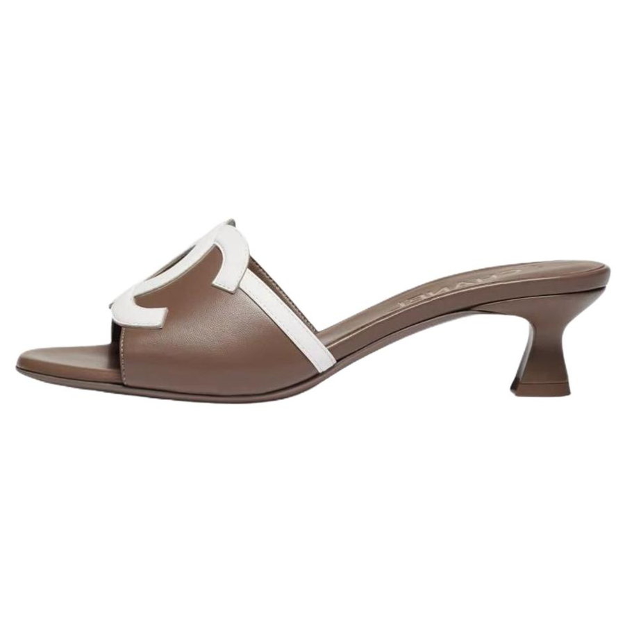 CHANEL Slide Slippers 4.5cm Women's Brown & White
