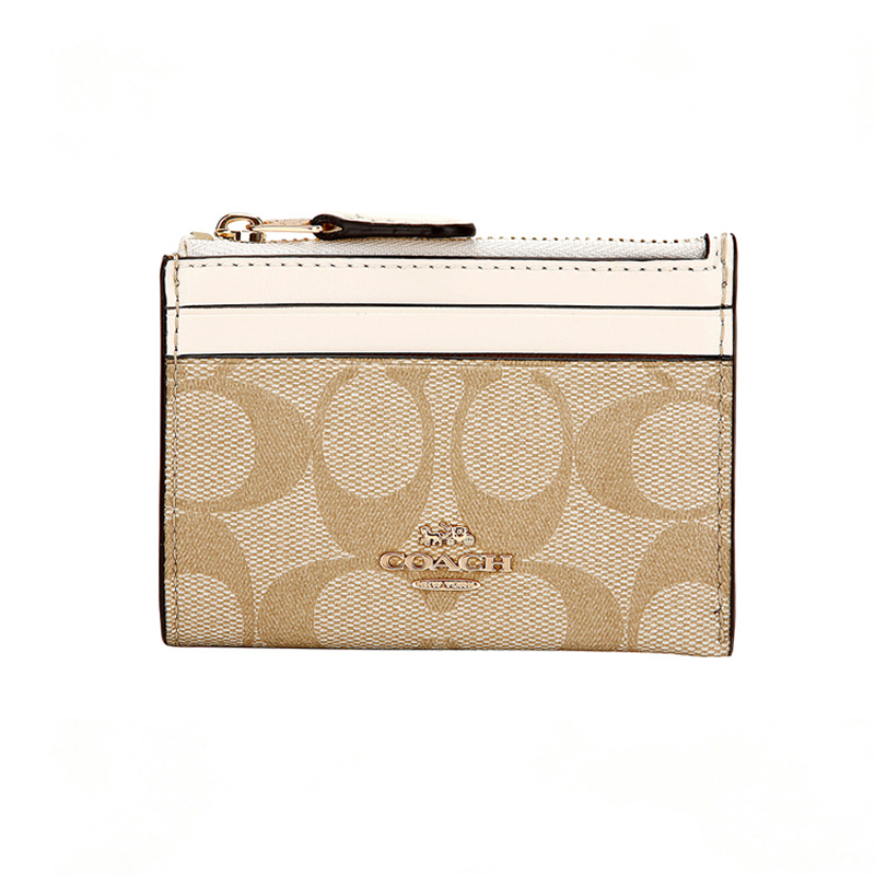 COACH Coated Canvas With Leather Card Holder Clutch Card Holder Mini Women's White & Khaki
