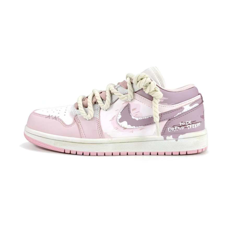 Jordan Jordan Air Jordan 1 Smoke Pink Taro Paste Slip Resistant Mid top Children's Basketball Shoes Dusty Pink Unisex
