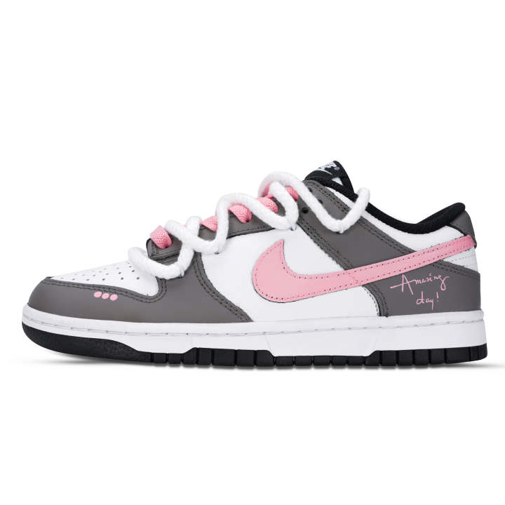 Nike Nike Dunk Black White, Pink Gray Love Letter Leather Abrasion Resistant Slip Resistant Low top Skateboard Shoes Unisex