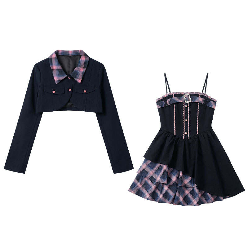 FABRIC PIG Two Piece Skirt Sets Women's Coat+Slip Dress Lapel Moderate