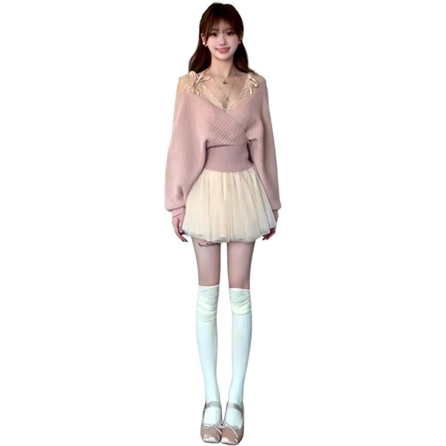 JBBCN Two Piece Skirt Sets Women's V Neck Moderate Short