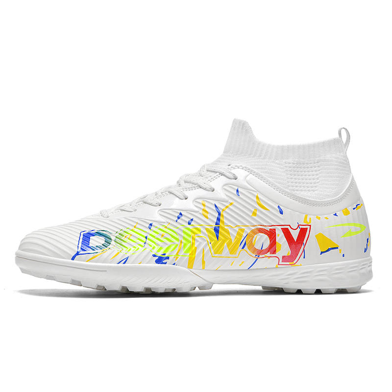 DEERWAY TF Turf Cushioning Lightweight Slip Resistant Soccer Shoes Unisex Classic White