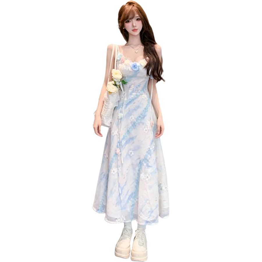 Cotton Gene Slip Dresses Women's Dress Square Collar Thin Long