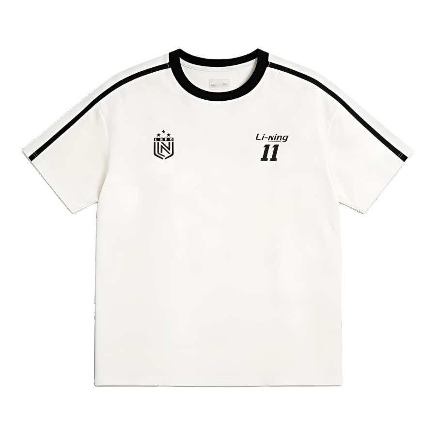 Li-Ning Li Ning T Shirts Unisex White Crew Neck Moderate Straight Fit