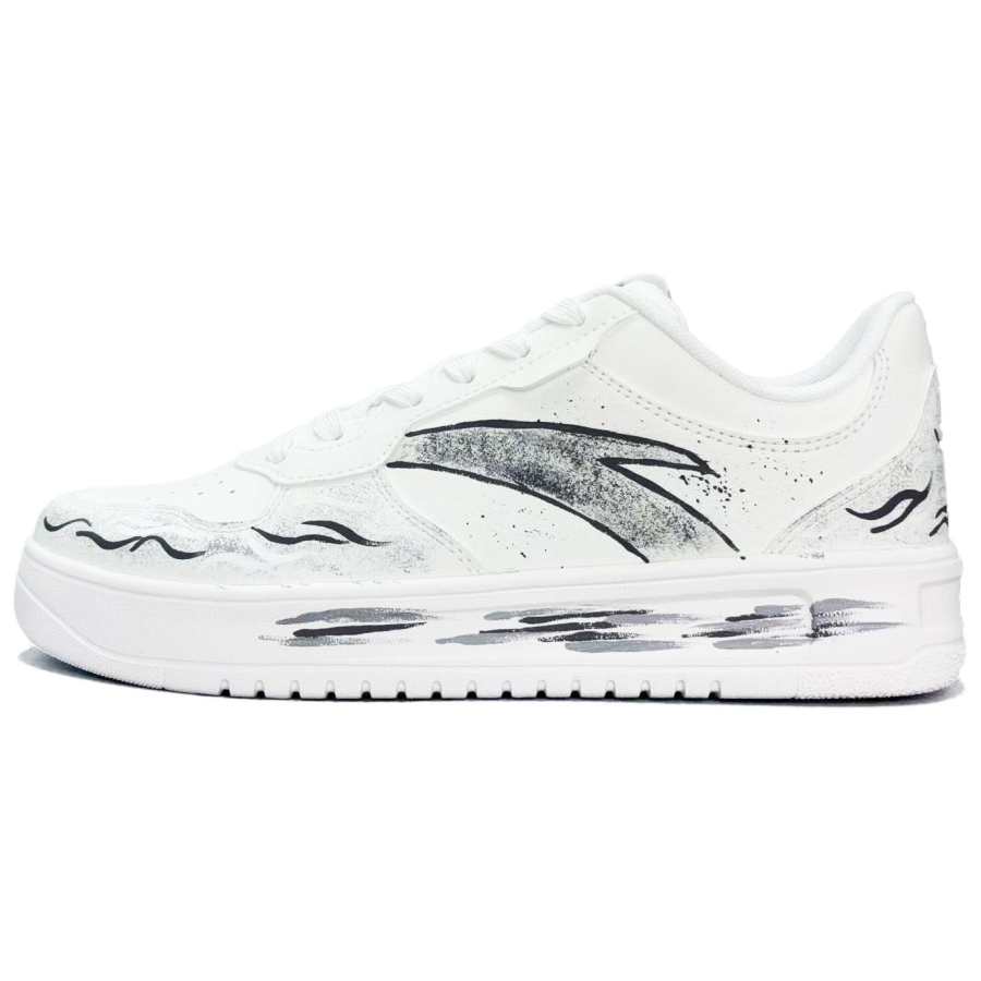 Anta Easy Ink Waves And Mountains Abrasion Resistant Lightweight Low top Skateboard Shoes Unisex Black White