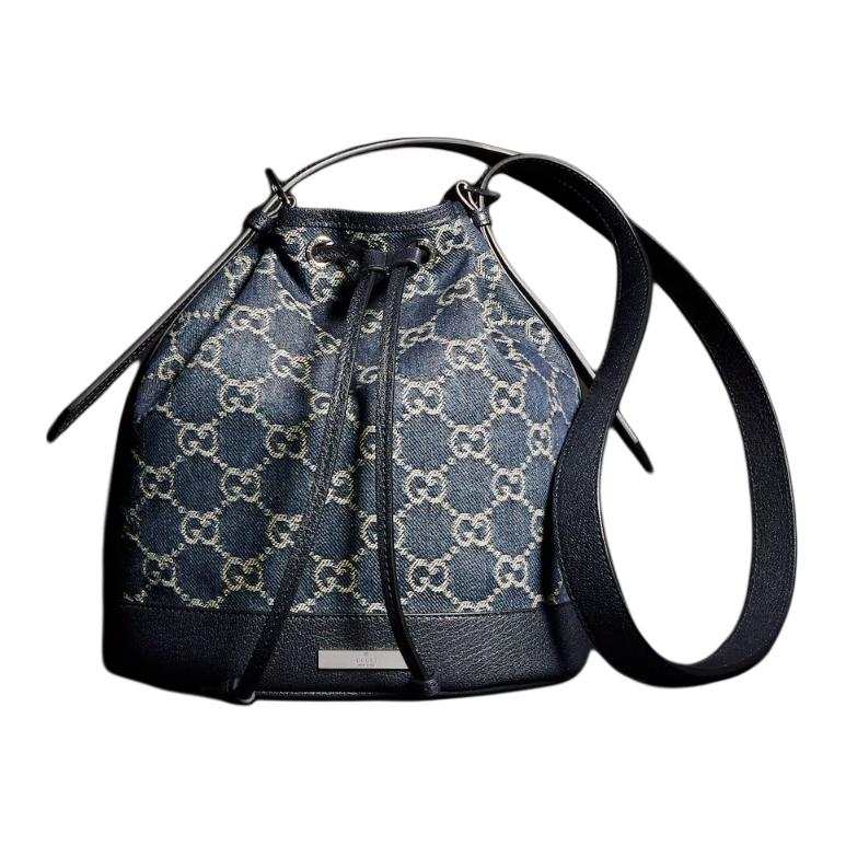 GUCCI Denim Bucket Bag Crossbody Bag Small Unisex Dark Blue