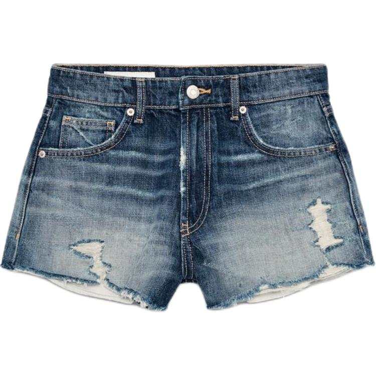ZARA Trf Denim Shorts Women's Sea Blue Moderate Straight Fit Pants