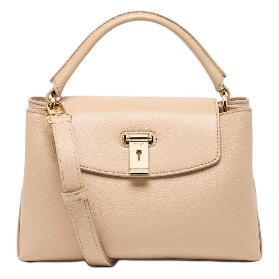 BALLY BALLY Lock Me Calfskin Handbag Small Women's Beige