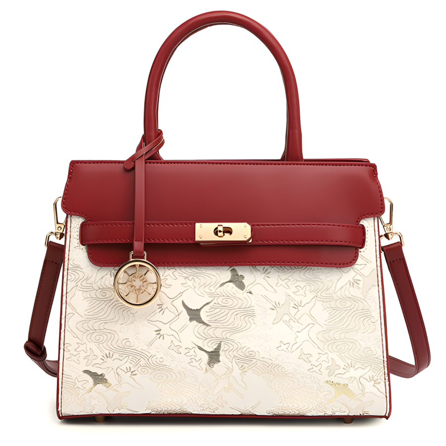 PAYOT Synthetic Leather Handbag Regular Women's Burgundy & White