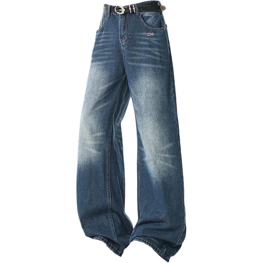 WARRIOR Jeans Unisex Dark Blue DIY Badge Moderate Straight Fit Pants