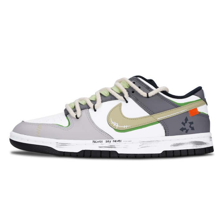 Nike Nike Dunk Black White, Gray Green Declaration Leather Abrasion Resistant Slip Resistant Low top Skateboard Shoes Unisex