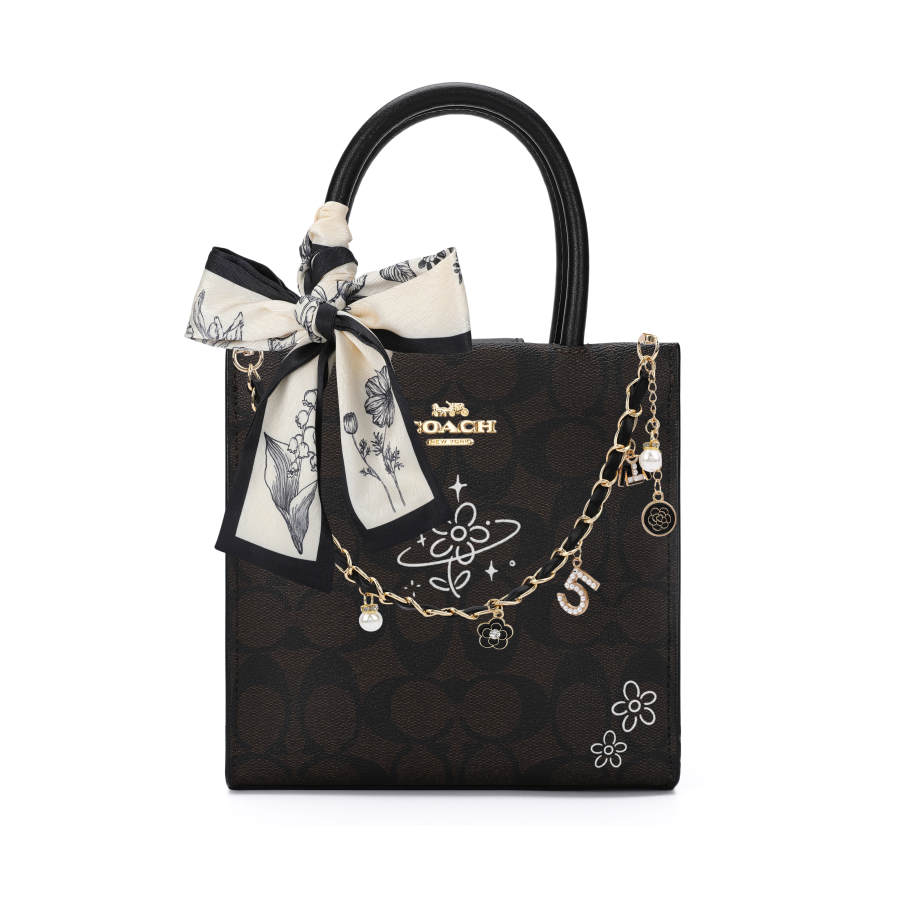 COACH Cally PVC Sheet Music Bag Handbag Small Women's Black Brown