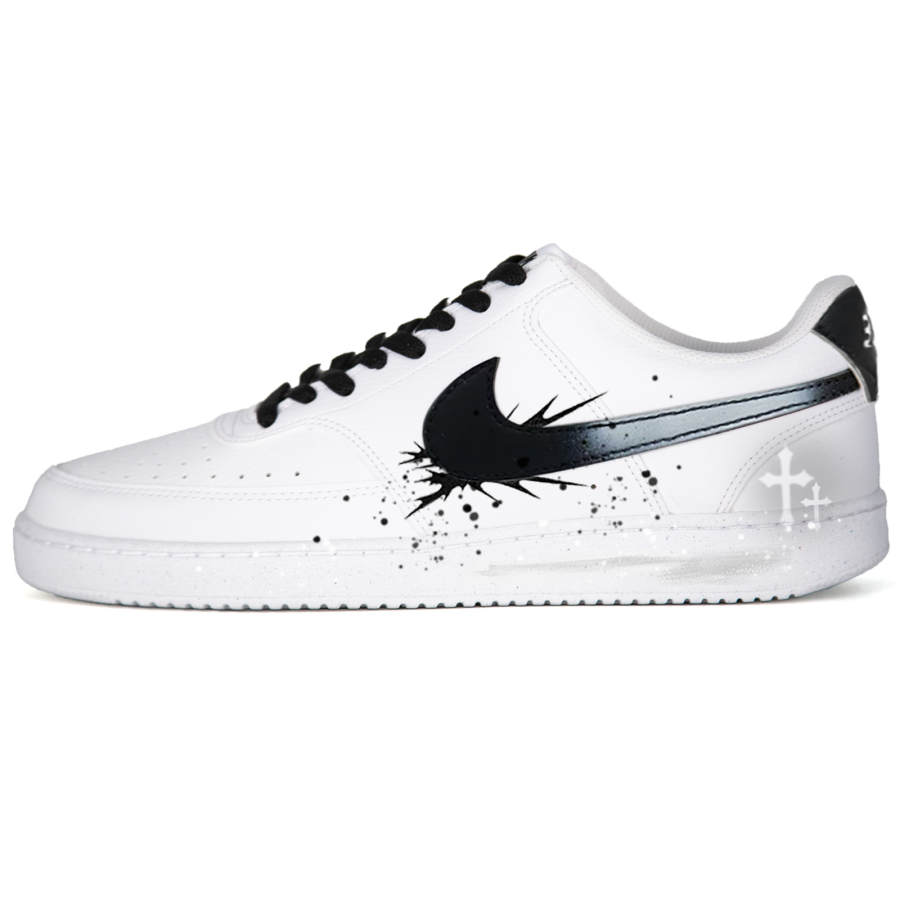 Nike Nike Court Vision The Dark Knight, Ink Splatter Nike Abrasion Resistant Low top Skateboard Shoes Unisex White Red