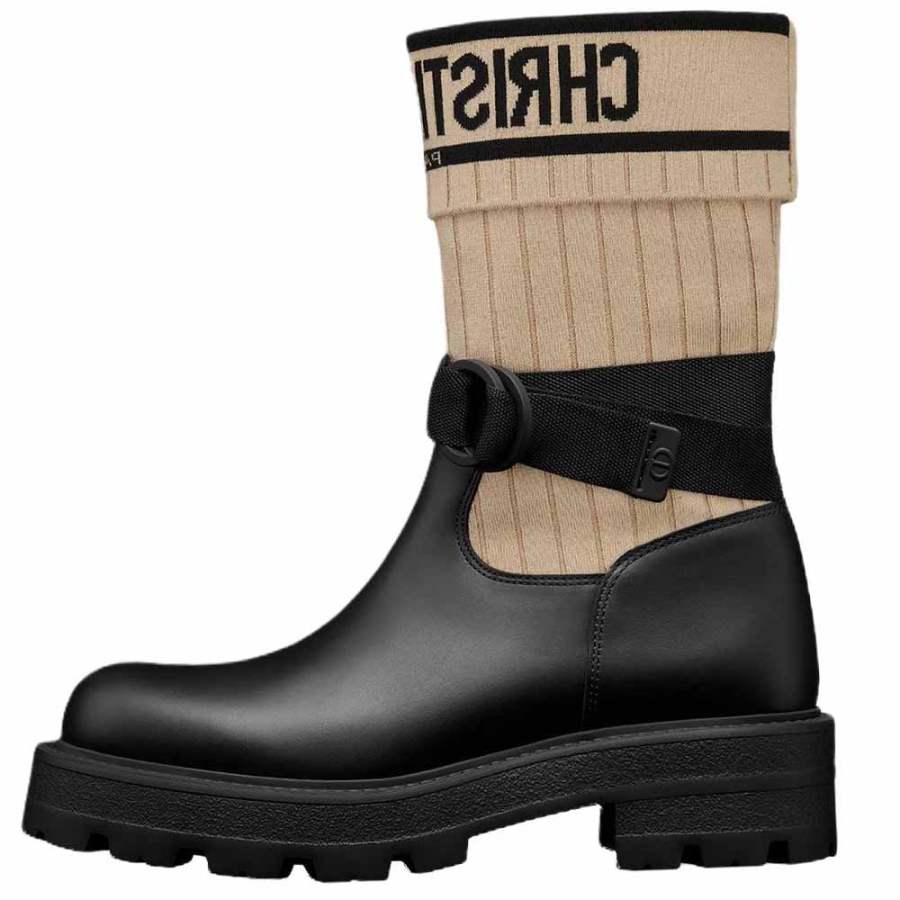DIOR D Major Cow Leather Ankle Boots Women's Beige Black