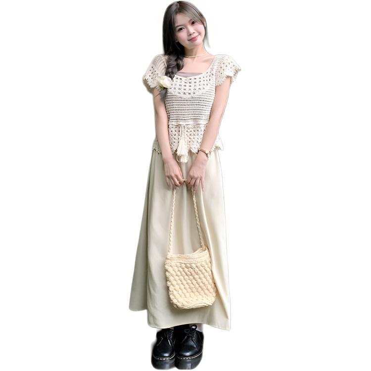 Cotton Gene Two Piece Skirt Sets Women's Crew Neck Thin Long