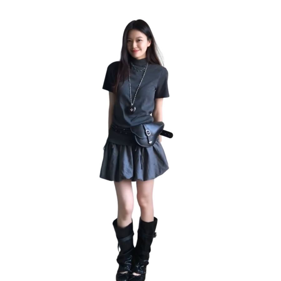 Cotton Gene Two Piece Skirt Sets Women's Stand Collar Thin Short