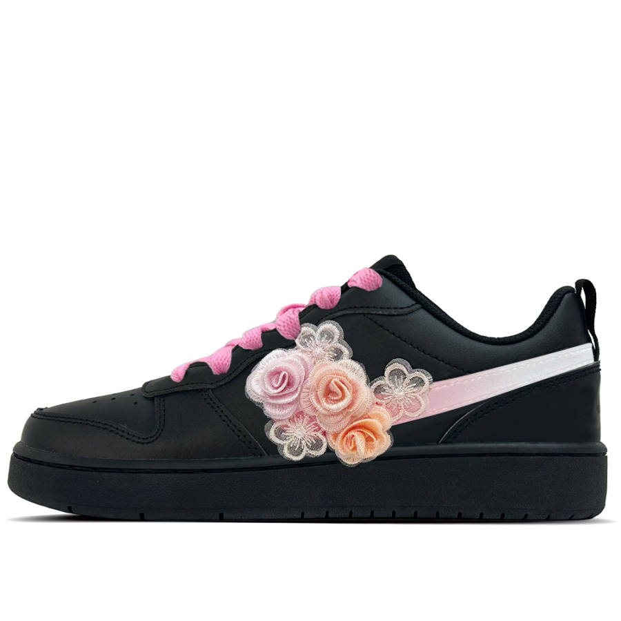Nike Nike Court Borough Soft Matte Floral Leather Low top Kids' Skateboarding Shoes Black Teenagers