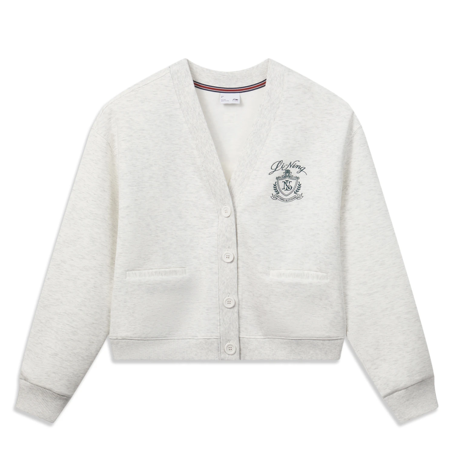 Li-Ning Li Ning Sweatshirts Women's Heather Gray Light Heather Gray V Neck Moderate Cardigan