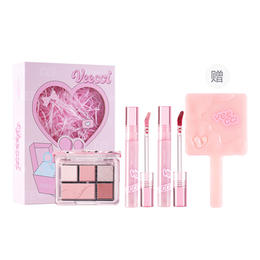 VEECCI Beloved Box, Honey Glow Icy Clear Liquid Lipstick, 5 Colors Eyeshadow Palette Makeup Sets