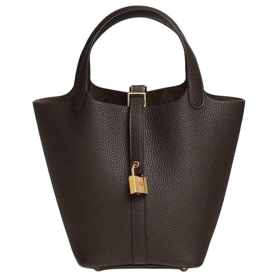 HERMES Picotin Lock Calfskin Basket Bag, Bucket Bag, Handbag 18 Women's T3 Bai Braun Date Brown