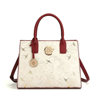 PAYOT Synthetic Leather Handbag Regular Women's Burgundy & White