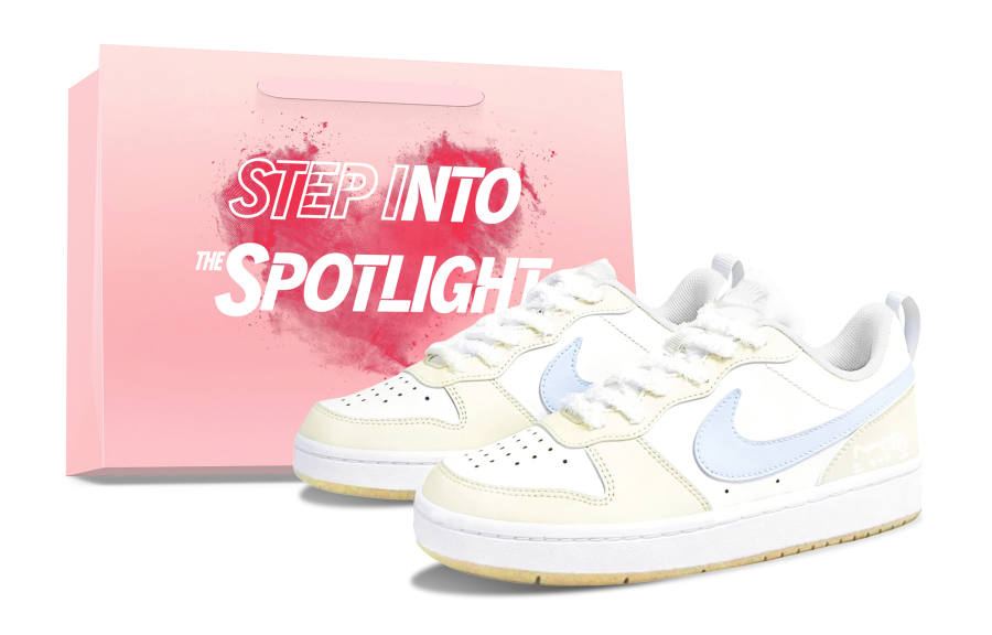 Nike Nike Court Cute Blue Cat Abrasion Resistant Slip Resistant Low top Kids' Skateboarding Shoes Beige Blue Teenagers