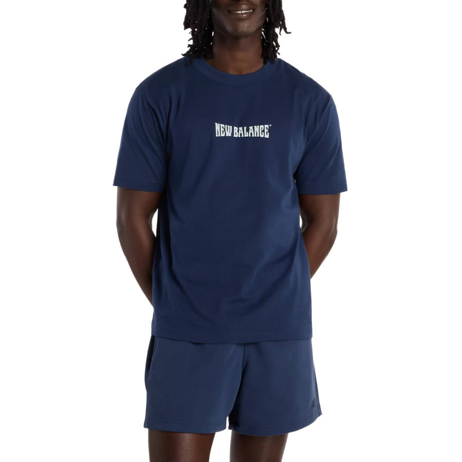 New Balance New Balance T Shirts Men's Marine Blue Crew Neck Moderate