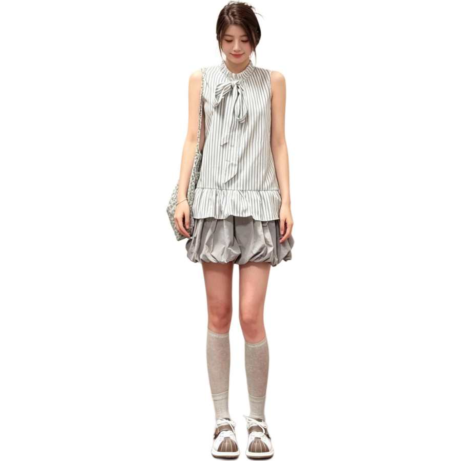 Cotton Gene Two Piece Skirt Sets Women's Crew Neck Moderate Short