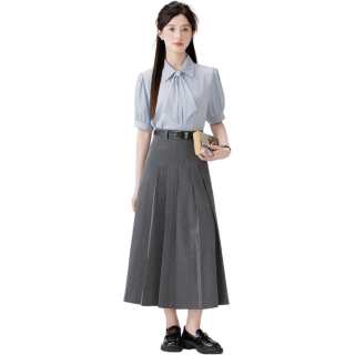 Cotton Gene Two Piece Skirt Sets Women's Polo Collar Thin Mid Length