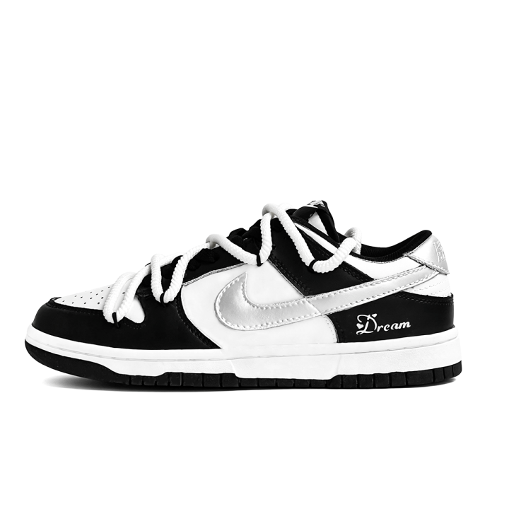 Nike Nike Dunk Abrasion Resistant Low top Skateboard Shoes Unisex Black White Silver