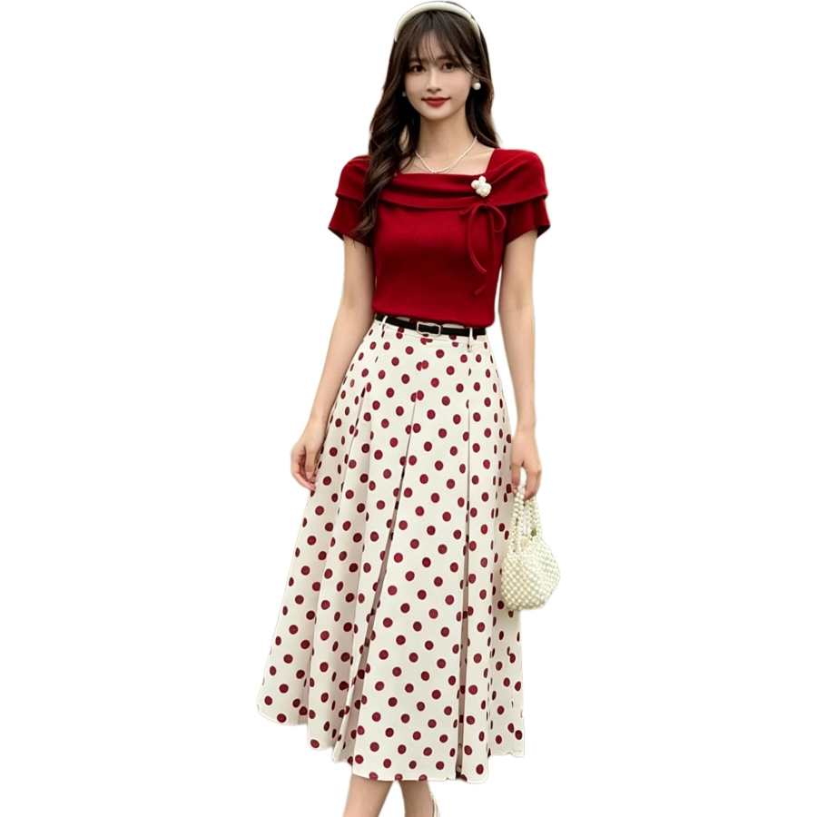 Cotton Gene Two Piece Skirt Sets Women's Square Collar Thin Long