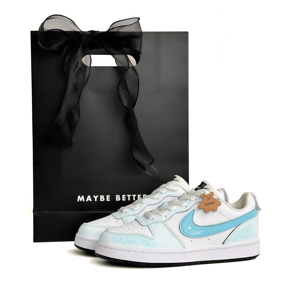 Nike Nike Court Borough Cool Pineapple Leather Slip Resistant Low top Skateboard Shoes Ice Blue Shopping Bag Teenagers