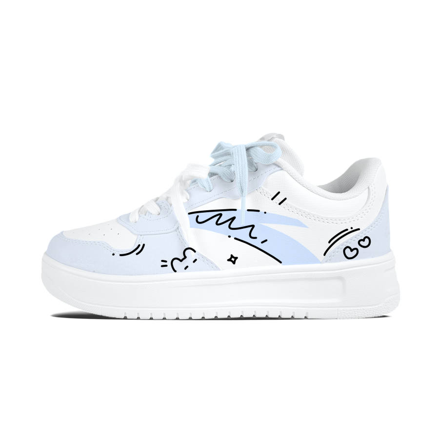 Anta Easy Blue Cat Graffiti Cushioning Abrasion Resistant Lightweight Breathable Slip Resistant Women's Skate Shoes