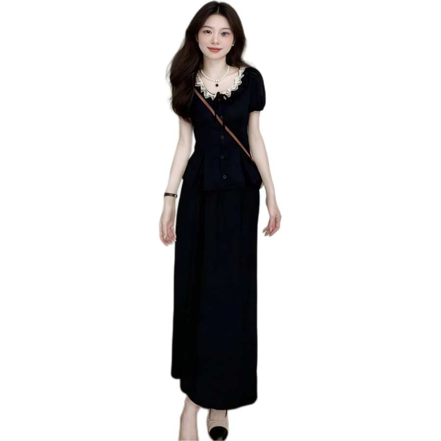 VENICEW Two Piece Skirt Sets Women's Square Collar Thin Long