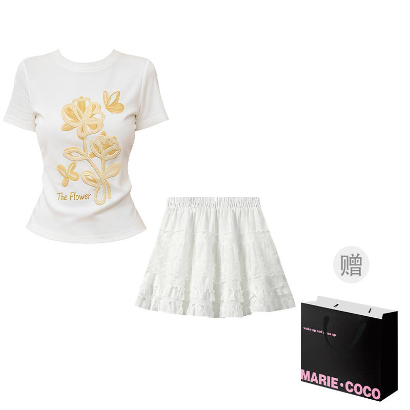 MARIE·COCO Two Piece Skirt Sets Women's Crew Neck Moderate Short