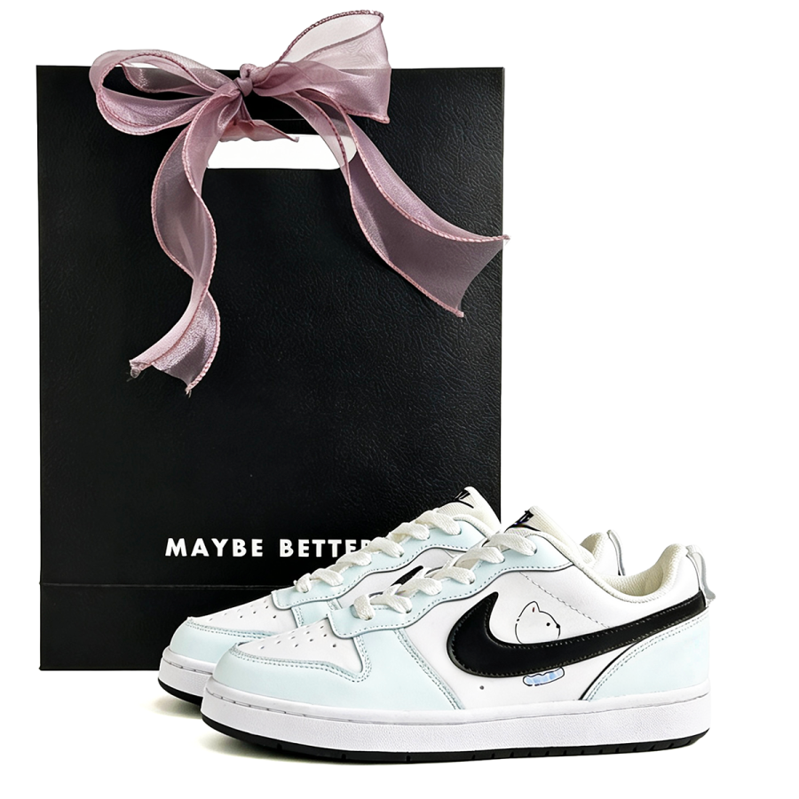 Nike Nike Court Borough Leather Abrasion Resistant Low top Skateboard Shoes Light Blue Shopping Bag Teenagers