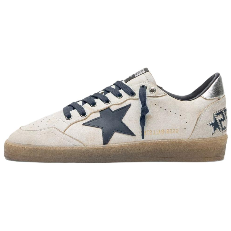 Golden Goose Ball Star Cow Leather Low top Skateboard Shoes Men's White & Dark Blue