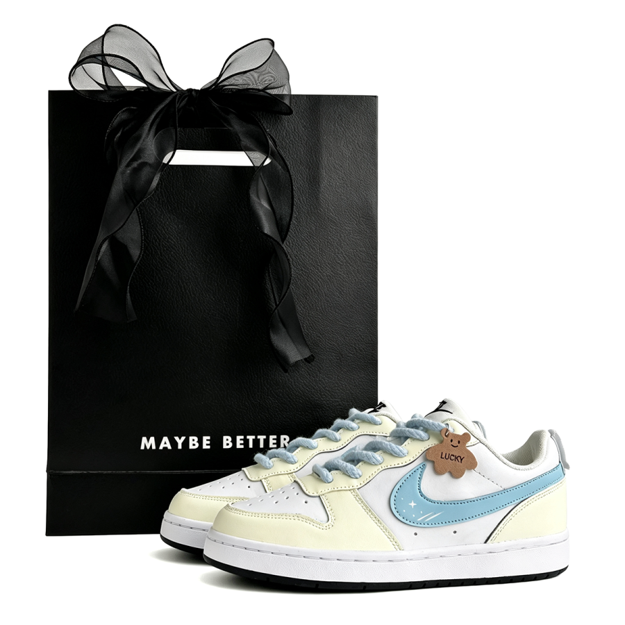 Nike Nike Court Borough Cool Pineapple Leather Abrasion Resistant Low top Skateboard Shoes Milk White Shopping Bag Teenagers